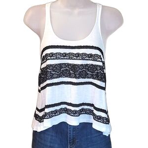 Forever 21 Racer Back Flowy Tank Top Asymmetrical Sleeveless Lacey Ruffle Cami